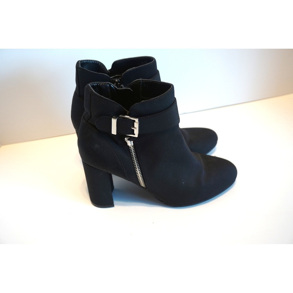 Unisa Unrisha-R Black Textile Ankle Boots Block Heel Buckle Strap Womens 8M